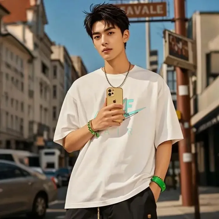 2025年高级感男装轻薄棉短袖T恤男生衣服ins休闲宽松短袖情侣款