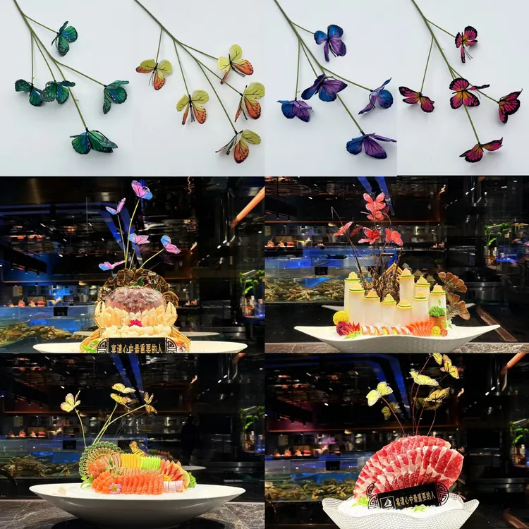 海鲜姿造装饰花酒店点缀背景装饰品蝴蝶花款式摆件盘式三文鱼装饰