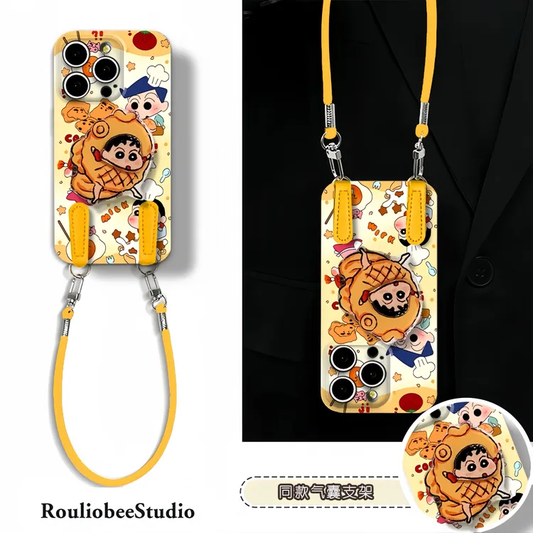 鳗鱼烧小新支架挂绳适用苹果17/16promax手机壳小米vivoppo华为70