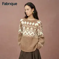 Fabrique Vigga秋冬新品奶油曲奇绵羊毛粗棒针费尔岛圆领针织毛衣