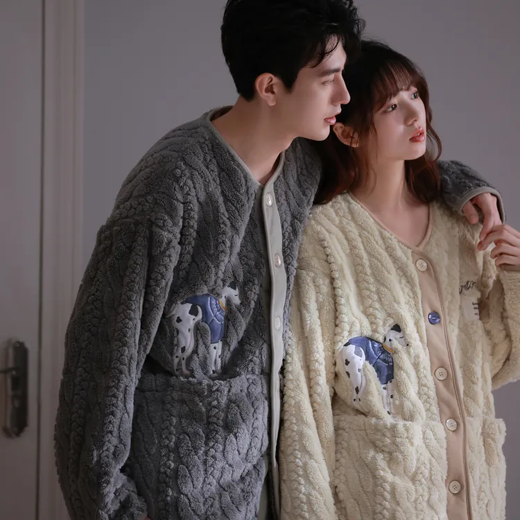 马克公主珊瑚绒情侣睡衣女冬季可爱小狗加急加绒卡通秋冬家居服男