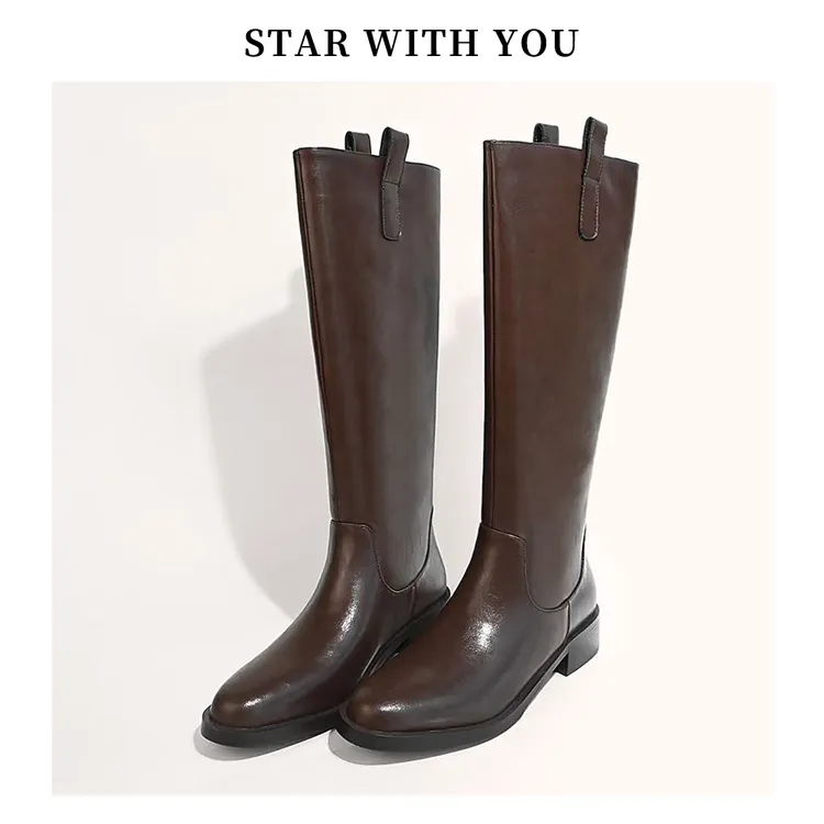 【STAR】经典百搭简约复古先生手工高定气质圆头骑士靴3.5cm