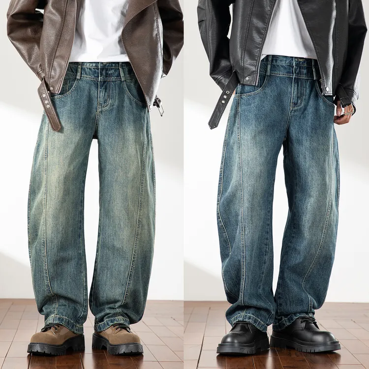 双腰头正版弯刀牛仔裤男款2025新款潮牌直筒裤子宽松弯刀裤1226