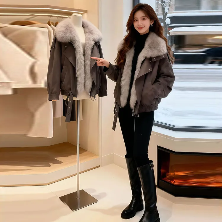 香朵儿【查尔周末】美式大毛领棉服外套女秋冬新款保暖加厚收腰棉衣