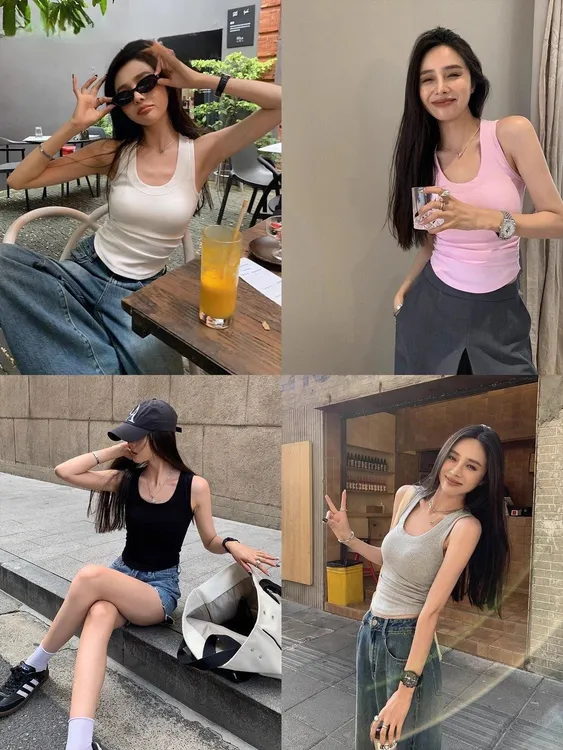 2025夏季新款ins风辣妹纯欲风可外穿纯色背心打底上衣修身显瘦