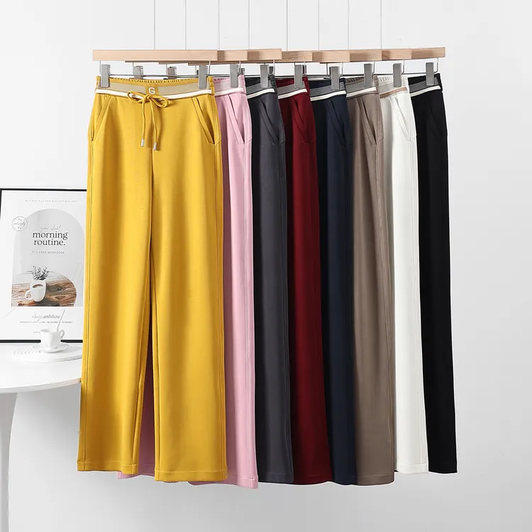 莫代尔直筒休闲裤早秋款小个子窄版高腰加肥加大码垂感弹力女