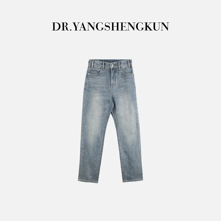 杨圣坤2025新品女士土耳其棉复古蓝修身直筒百搭牛仔裤S82581351
