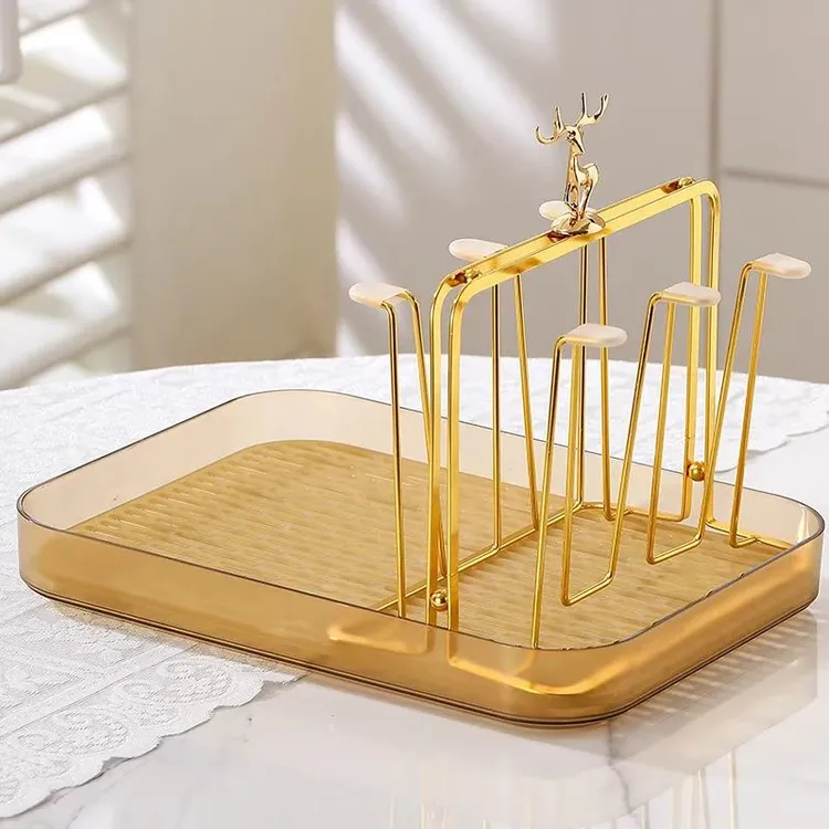 家用托盘水杯架客厅倒挂茶杯架玻璃杯置物架托盘茶杯收纳架