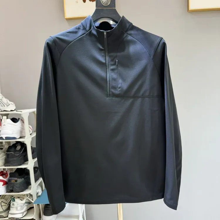 迪家平替 立体剪裁透气弹力男士户外立领半拉链长袖速干T恤2406