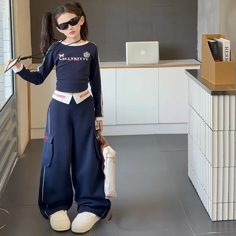 女童春秋套装2025新款儿童装洋气时髦中大童美式工装裤刺绣两件套