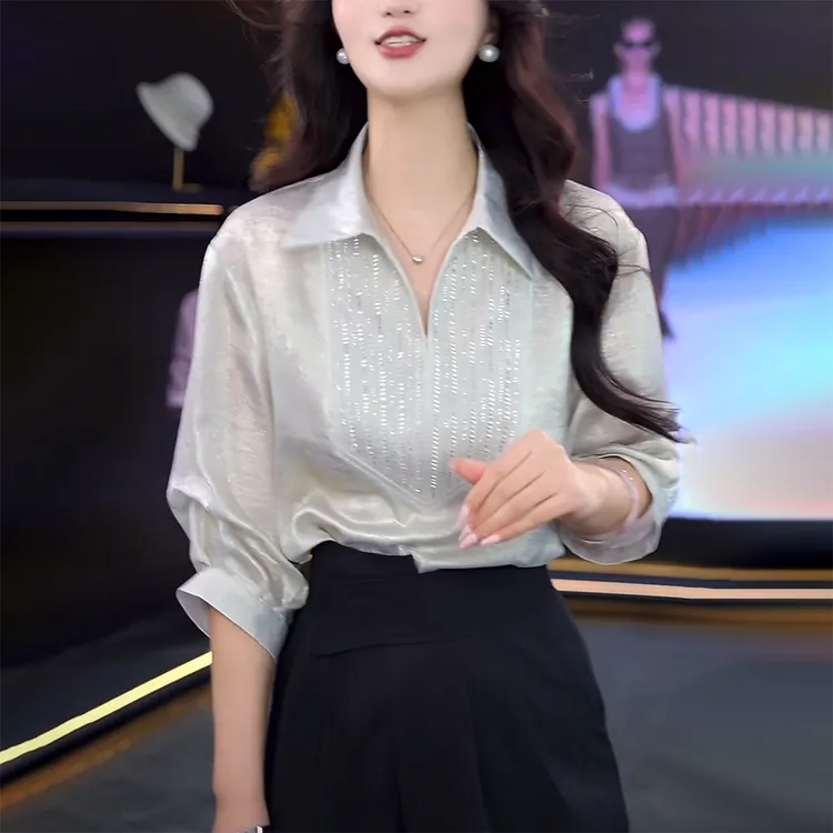 v领时尚洋气衬衫女夏季2025新款宽松显瘦独特设计感中袖气质上衣