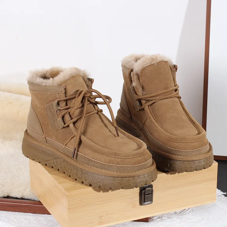 牛皮+内里全羊毛！N-5886 系带马丁情侣雪地靴大码45东北雪地棉