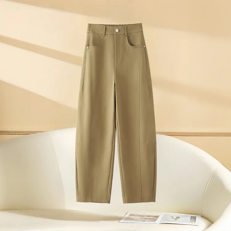 韩版直筒休闲裤女2025早秋新款立体剪裁时尚高腰显瘦九分弯刀裤子