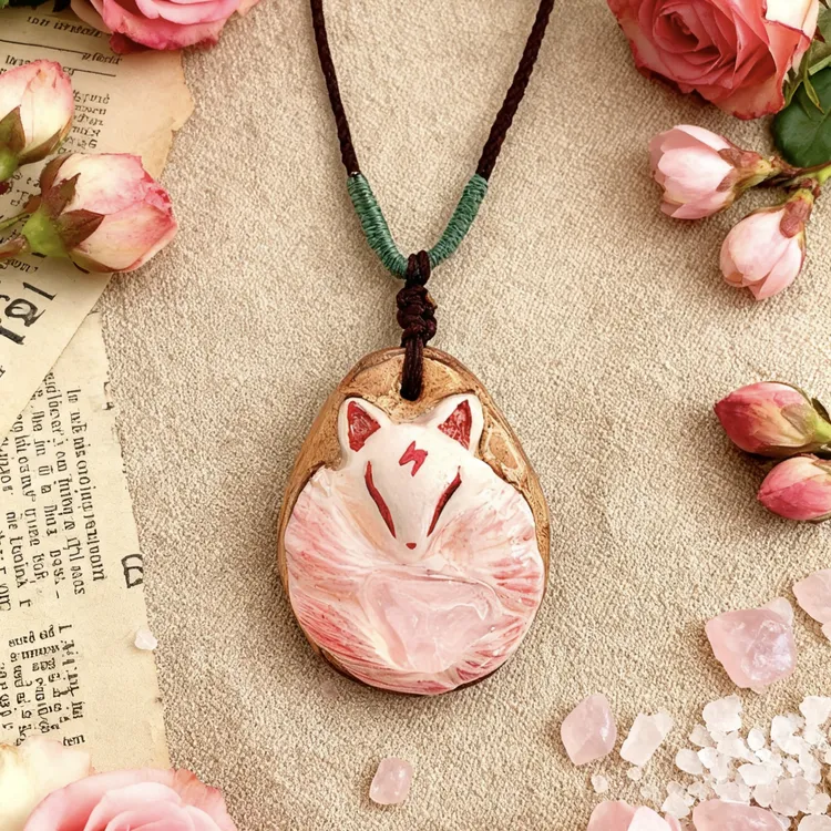 非金属布艺项链 花儿纯手工粘土符文小狐狸大头2.0版本小众项链