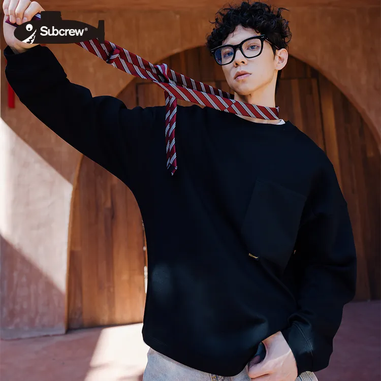 【sam专属】Subcrew印花大口袋圆领长袖男士休闲潮流秋季宽松T恤情侣时尚百搭