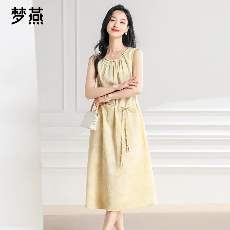梦燕夏季女款时尚百搭气质优雅宽松休闲舒适简约连衣裙BB02B5013