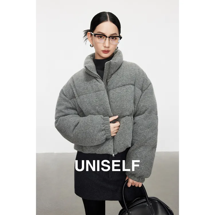 UNISELF美式短款白鹅绒面包服女2025冬新款高端百搭羽绒服101041