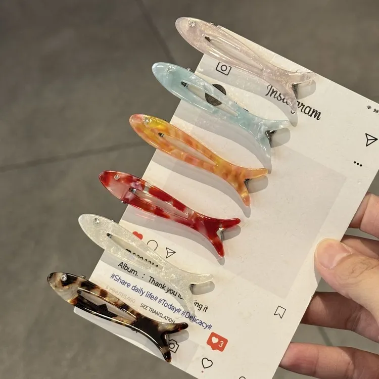 可爱花纹锦鲤小鱼发夹甜美y2k甜酷少女刘海夹小众高级感鸭嘴夹