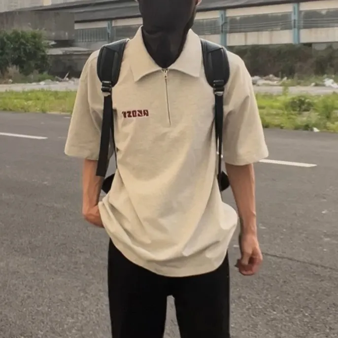 精梳棉刺绣短袖字母男女韩版Polo衫t恤常规款夏季情侣polo设计感