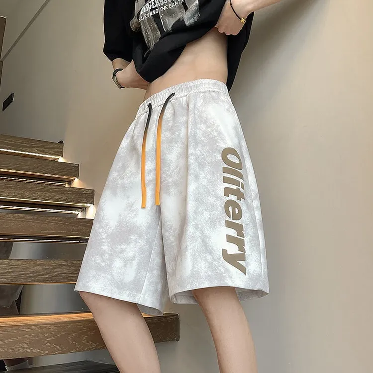 美式扎染短裤男夏季宽松直筒运动休闲裤子男青少年潮牌五分脏脏裤