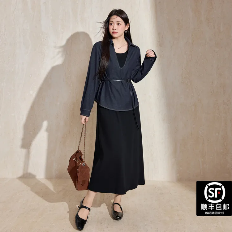 蓝语大码女装2025秋季法式时尚套装上衣夏季裙子女装黑色复古显瘦