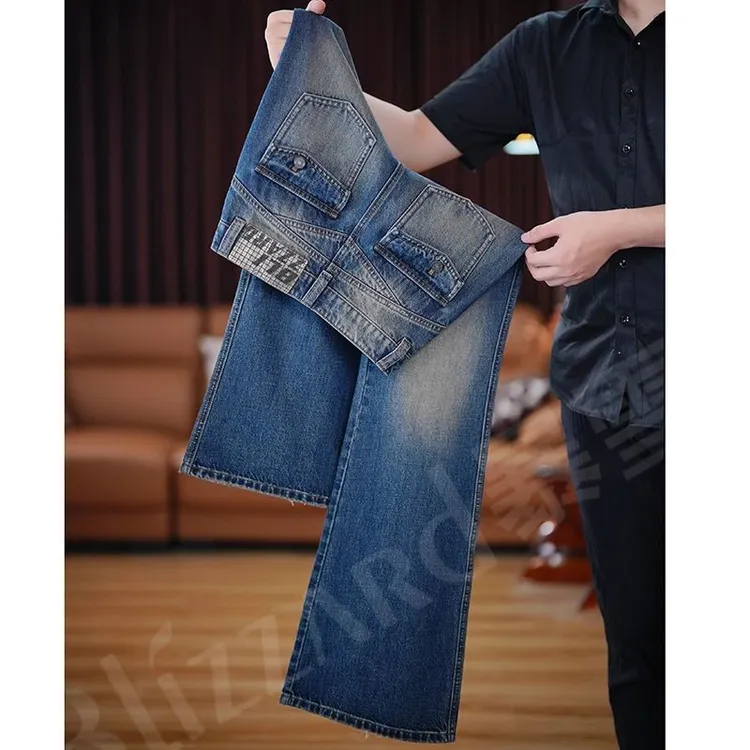 【暗香茶蓝】超模同款神裤版型水洗高腰微喇牛仔裤2025直筒喇叭裤