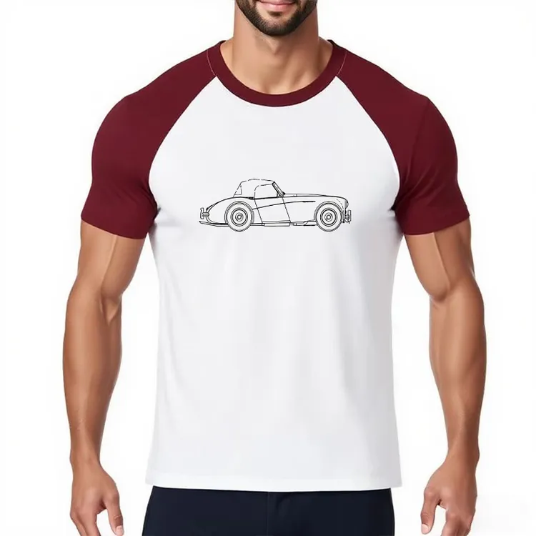 MG B老爷车汽车线稿T印花宽松休闲圆领纯棉插肩运动T恤男透气夏季