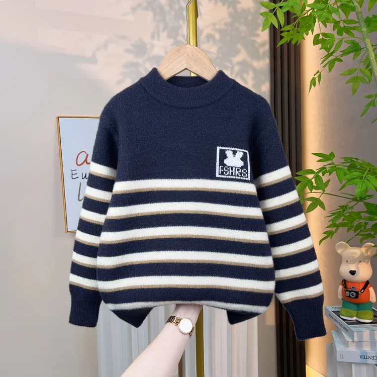 男童毛衣秋冬款2025新款儿童冬季加厚圆领针织衫男孩毛线衣帅气潮