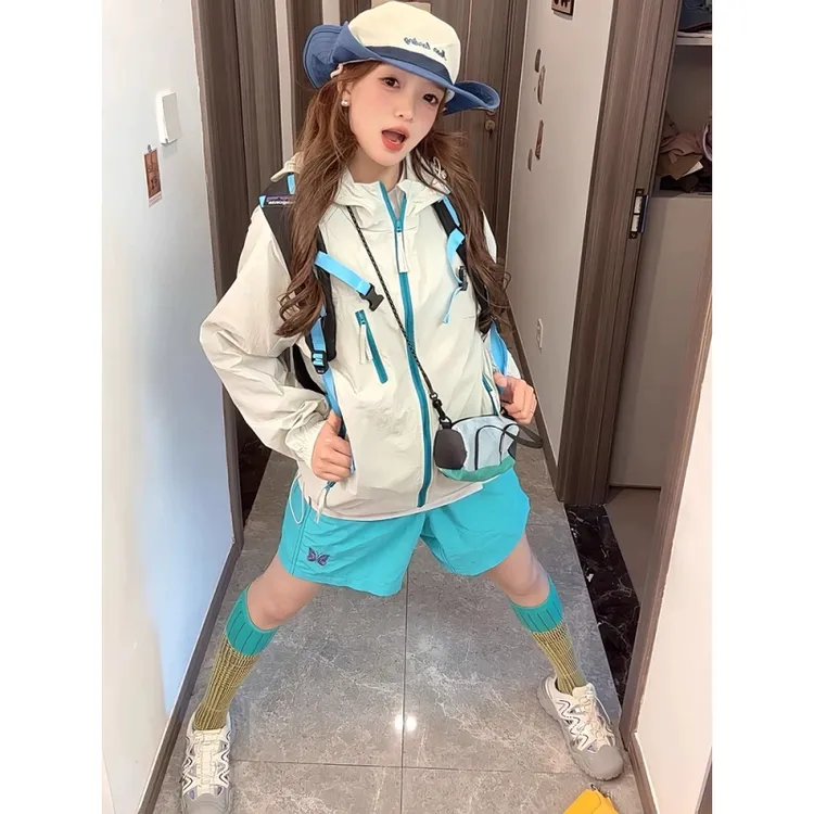 多巴胺蝴蝶刺绣短裤男女款夏季小个子沙滩裤子冰丝速干运动三分裤