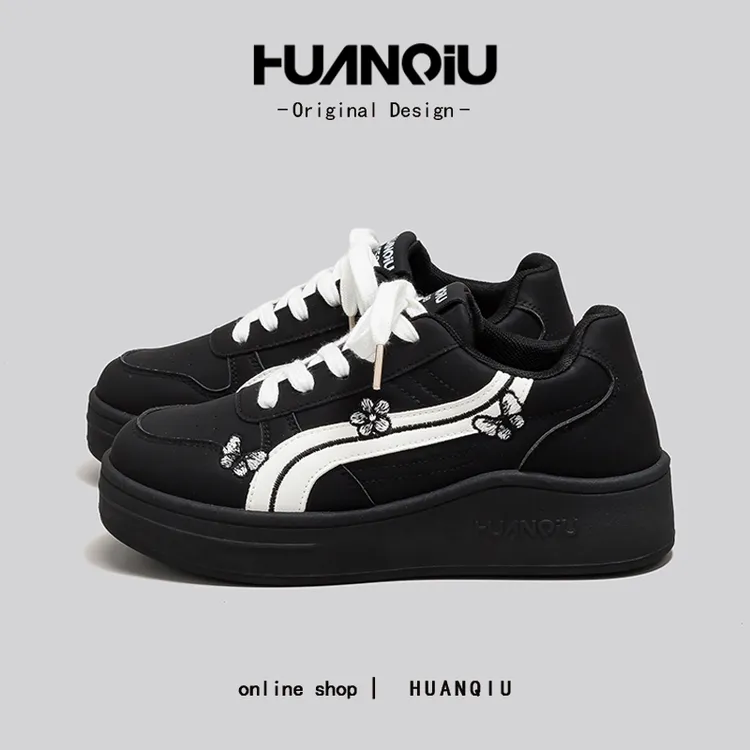 环球2026新款撞色刺绣时尚百搭厚底板鞋女爆款网红高颜值流行女鞋