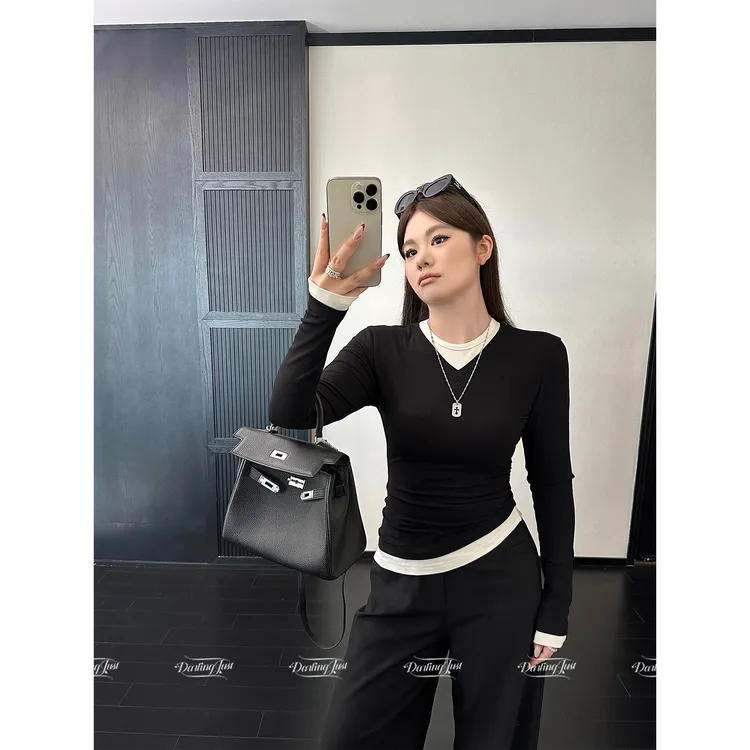 DarlingJust小野墩墩[通用公式2.0]撞色假两件V领显瘦基础款打底