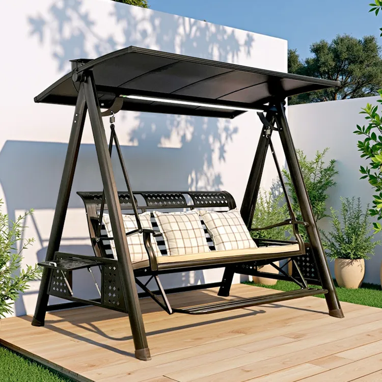 户外庭院秋千摇椅别墅吊椅室外花园阳台太阳能家用三人网红荡秋千