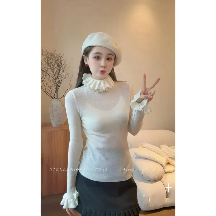 SG / 郭幂幂 AW 叠穿神器！双层荷叶花边针织打底衫T-20253167