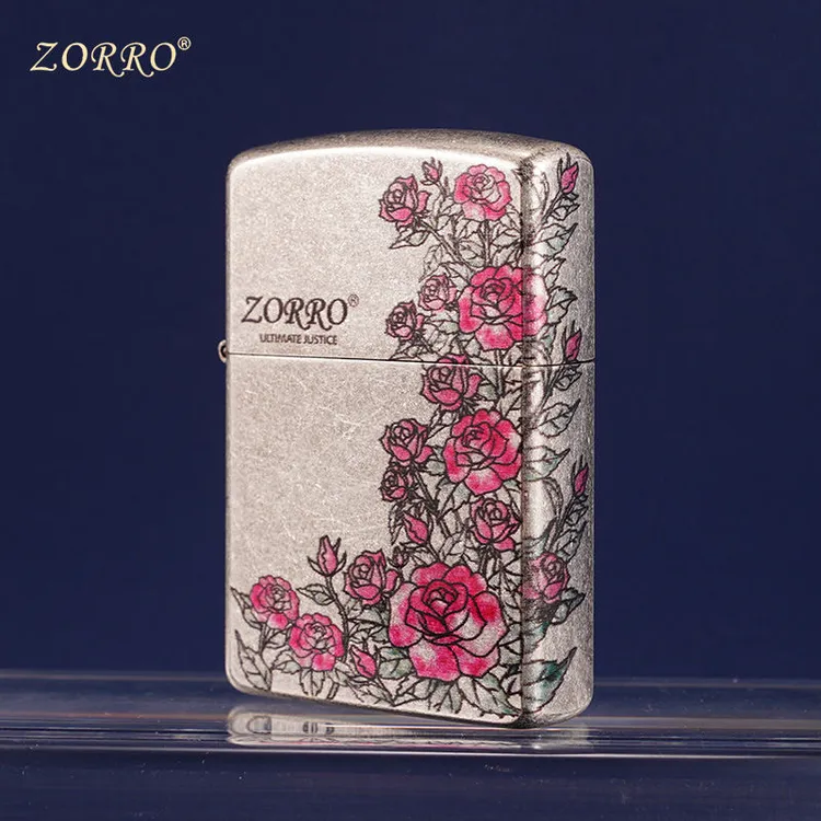 ZORRO佐罗煤油打火机防风古银砂轮热恋玫瑰打火机送男友浪漫礼物S