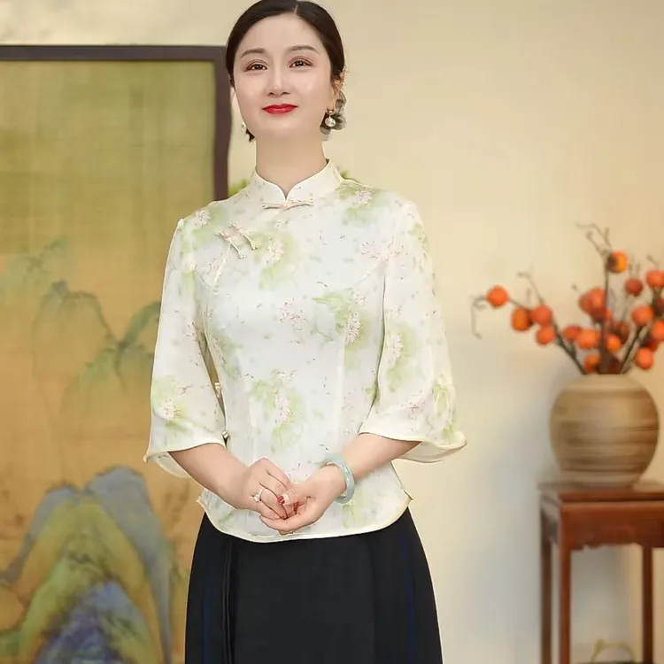 瓷萱【和和美美】夏季上衣改良旗袍七分袖倒大袖日常薄款国风小上衣