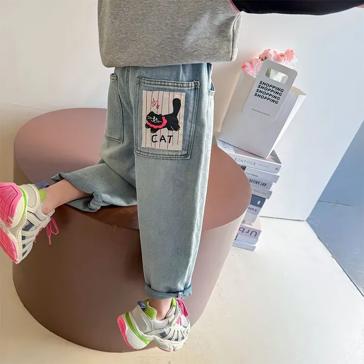 儿童牛仔裤2025新款洋气宝宝老爹裤时髦女童休闲长裤韩版宽松裤子