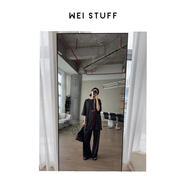 WEI STUFF  “慵懒随性” 时尚高腰直筒宽松纯色休闲裤 9539 .