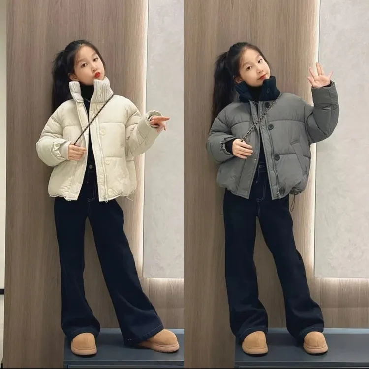 女童冬装棉服牛仔裤套装2024新款面包服加厚羽绒棉衣儿童冬季棉袄