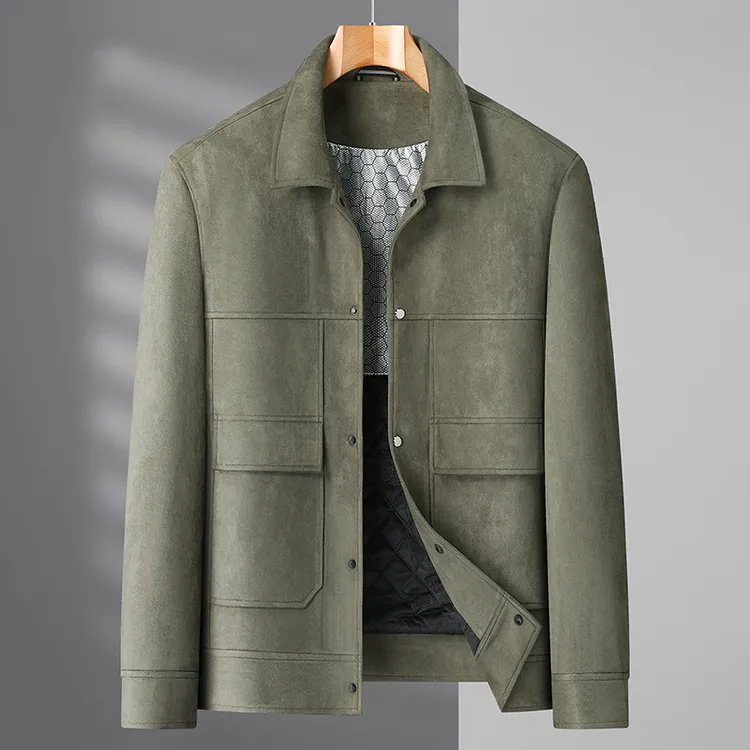 加肥加大码秋冬季男士加棉外套休闲翻领薄款棉衣棉服中年时尚简约