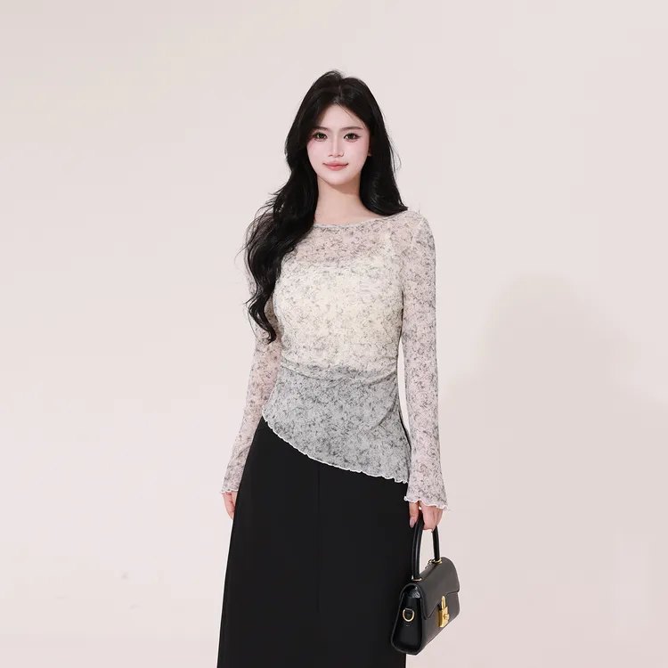 【榛子奶油】蛋妹观与大码女装微胖mm秋长袖T恤针织衫上衣DM32571