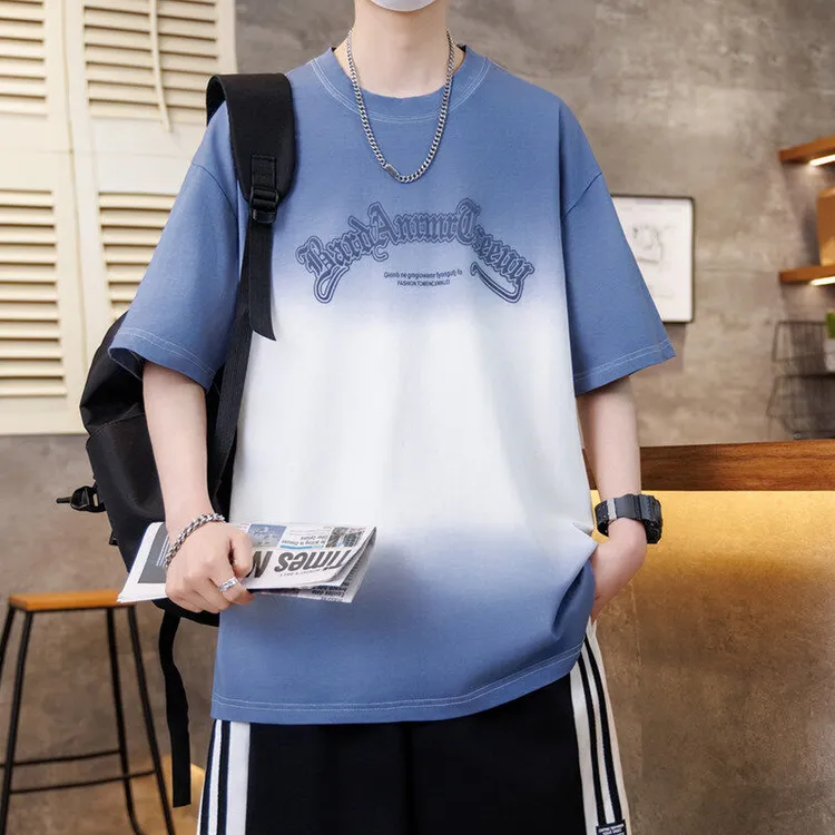 男士渐变短袖t恤青少年短袖T恤潮流时尚休闲打底衫