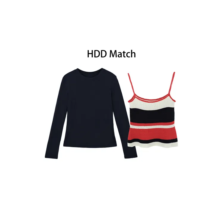 HDD- "搭配方程" 棉 秋季女款针织背心+T恤两件套套装 Y8516 