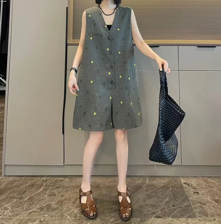 米可/MK-2600LJ【刺绣V领无袖连体裤】时尚休闲夏季新款连体裤