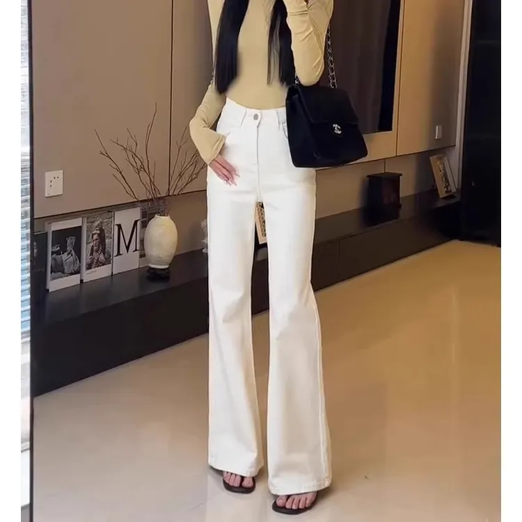 不贴腿白色牛仔微喇裤女春夏季2025新款马蹄裤高腰显瘦阔腿喇叭裤