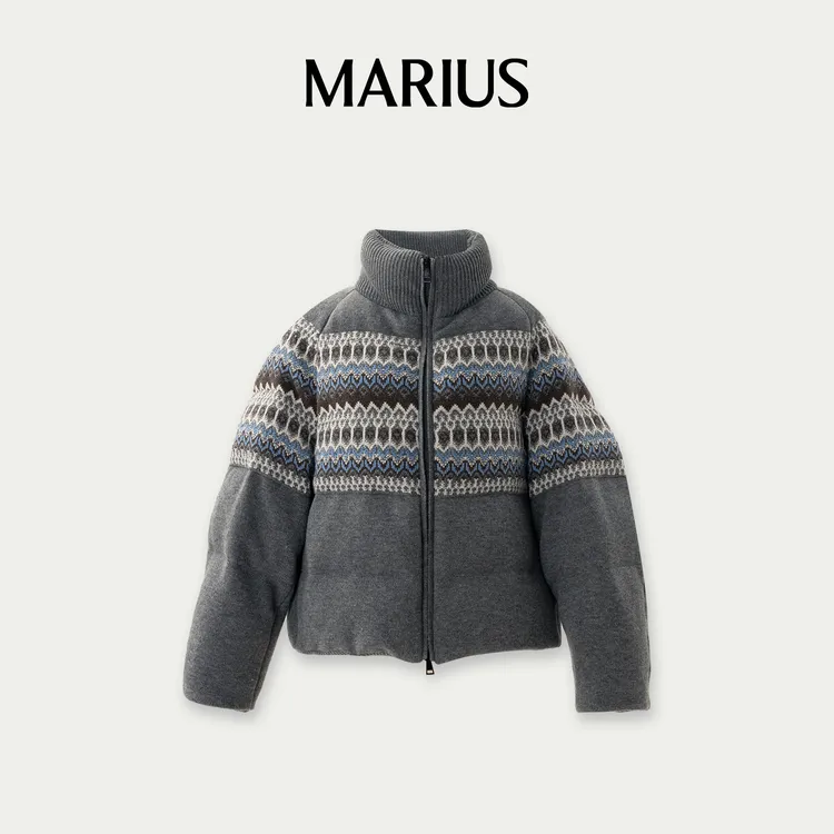 MARIUS-M-"北欧童话"白复古慵懒针织费尔岛羽绒服