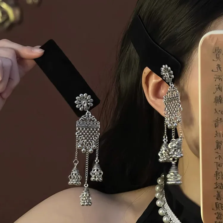 民族风新中式流苏铃铛植绒发夹女高级感复古bb夹侧边夹刘海夹发卡