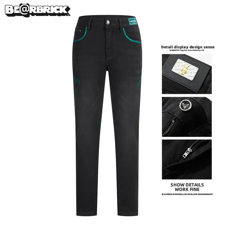 积木熊Be@rbrick【明星同款】手绘牛仔裤男生秋冬款潮流修身裤欧货