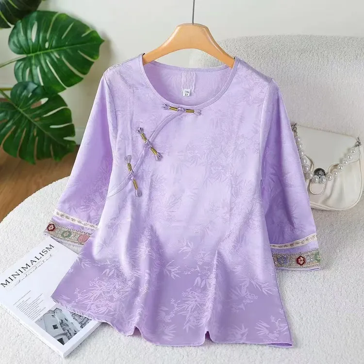 【紫气东来】夏季国风提花上衣圆领斜襟盘扣衬衣204