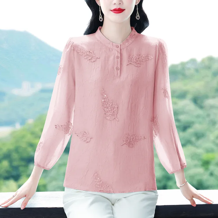 2025重工绣花大码长袖衬衫2025时尚洋气漂亮女士早秋气质上衣605
