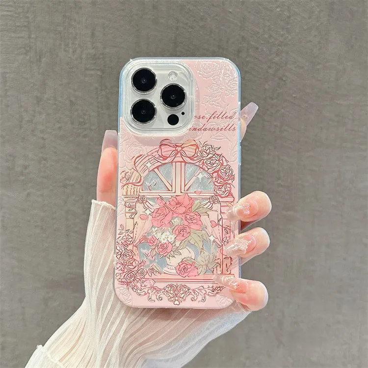 窗口玫瑰花适用苹果16华为vivo小米OPPO羽纱iPhone13/14/15手机壳